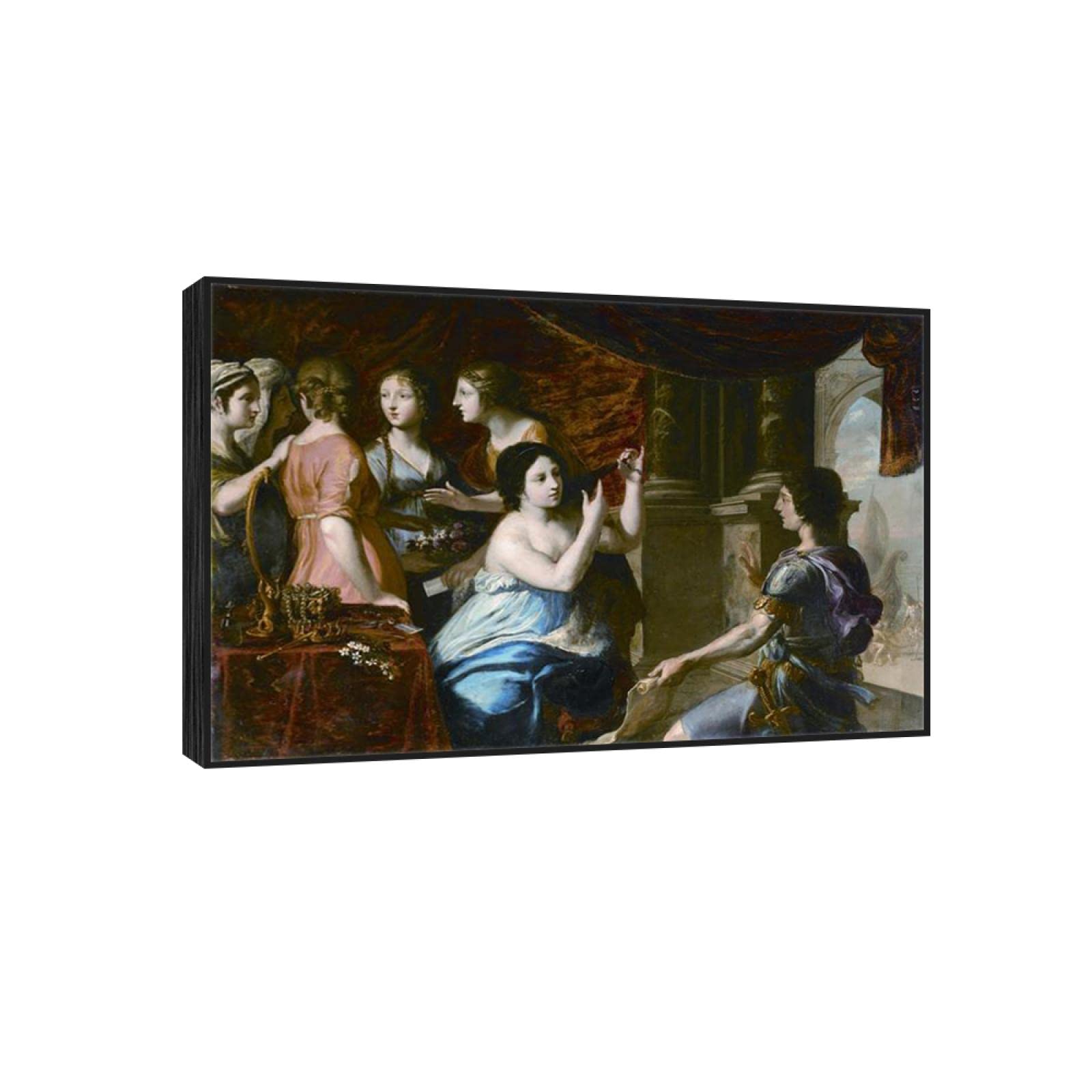 HEIMAOBaroque Canvas Wall Art. Jacques Stella Canvas Prints. “Semiramis called to fight” Oil Painting Reproduction for Living Room Home Decor 80x136cm(31.6x54.0inch) Black frame