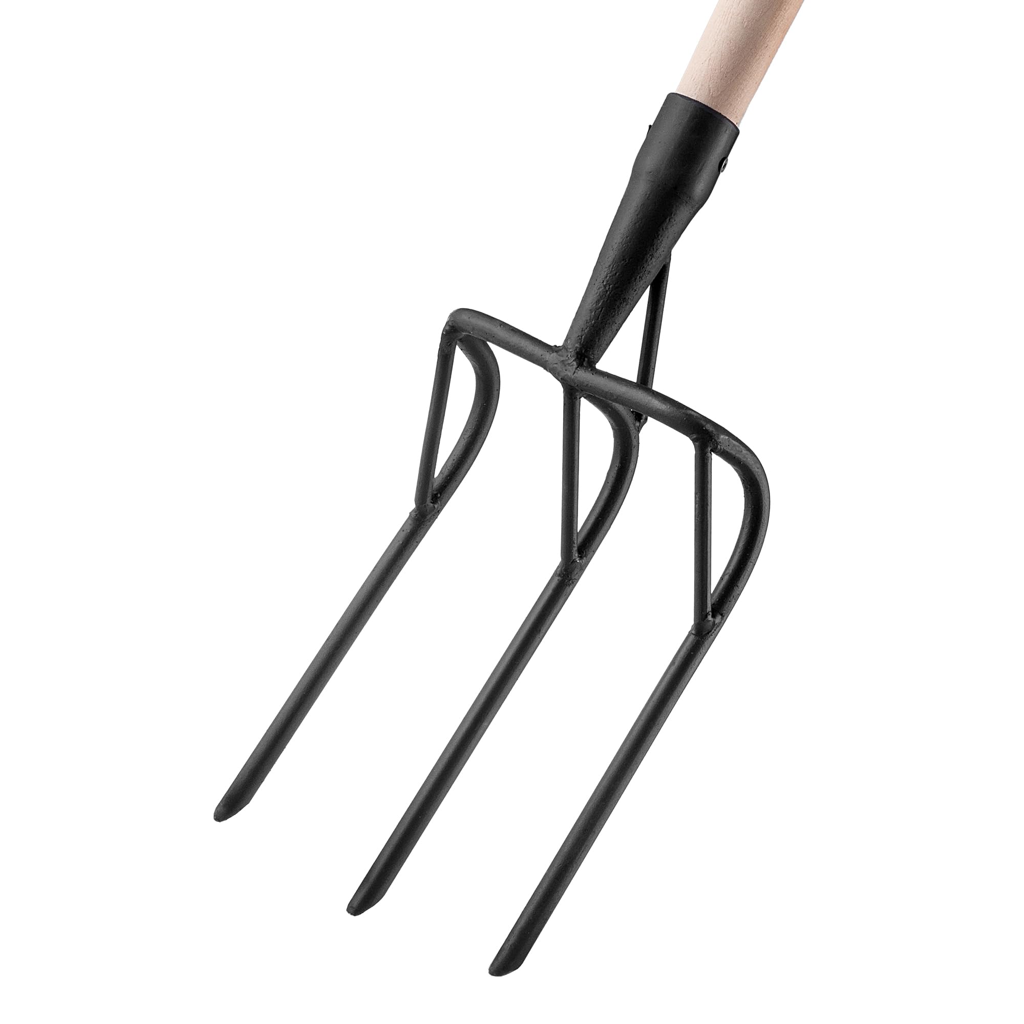 KADAX Fourche bêche avec tête en acier renforcé, 3 dents et poignée ergonomique en T, fourche de jardin pour ameublir et creuser les sols durs (avec manche)