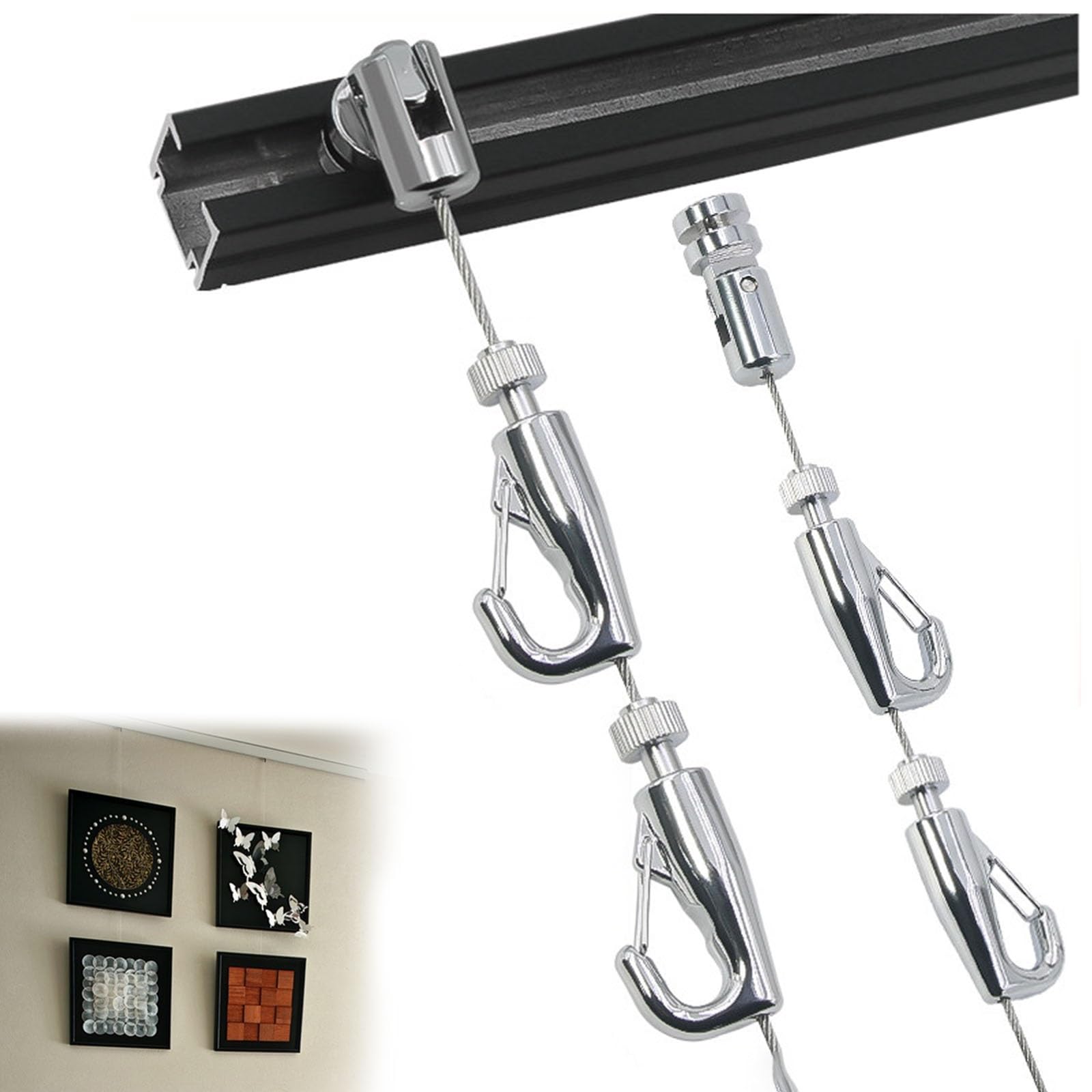 Evite agujeros con este riel para colgar cuadros con cables móviles para múltiples marcos