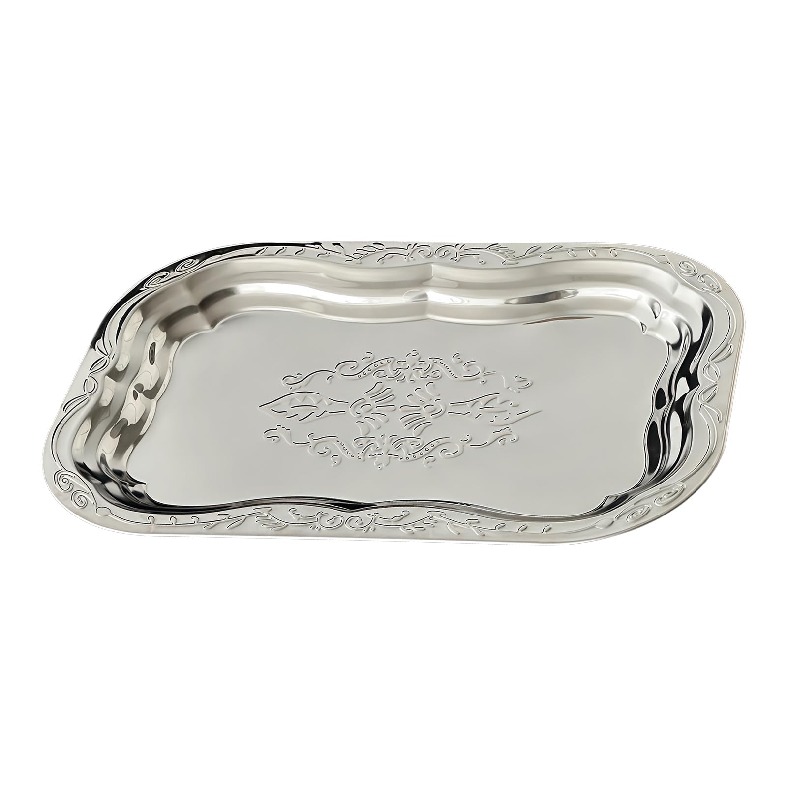 TQUXNGA Metal Party Platter with Embossed Flowers for Snacks Appetizers Metal Engraved Serving Tray