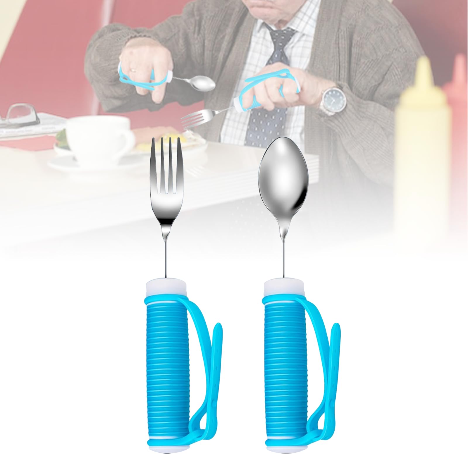 Mediss Elderly Silicone Aid Tableware - Spoon & Fork Food Eating Daily Living Accessories for Disabled, Handicapped (Fork & Spood)