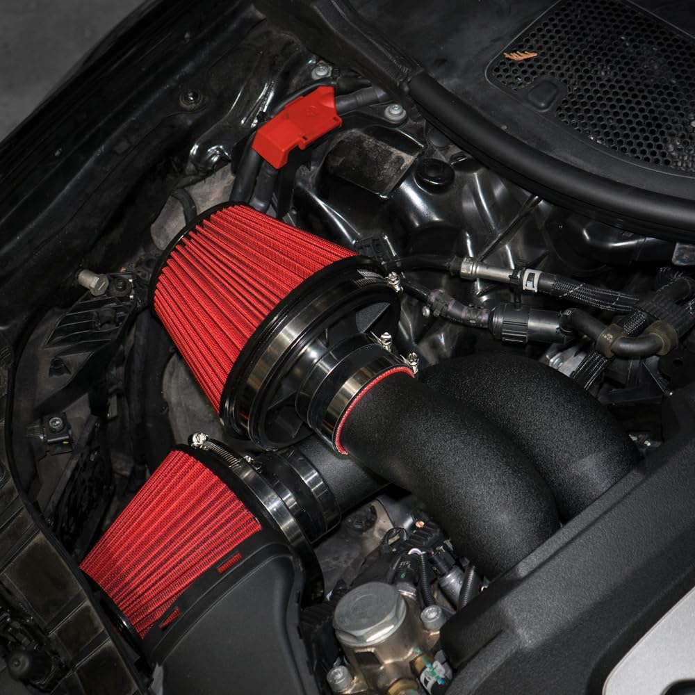 Universal 6" 152mm High-Flow Air Filter, Reusable Cone Cold Air Intake, High Performance, Washable, Clamp-On Car High Flow Air Kit, Flange Diameter: 6 Inch, Filter Height: 7 Inch, Red