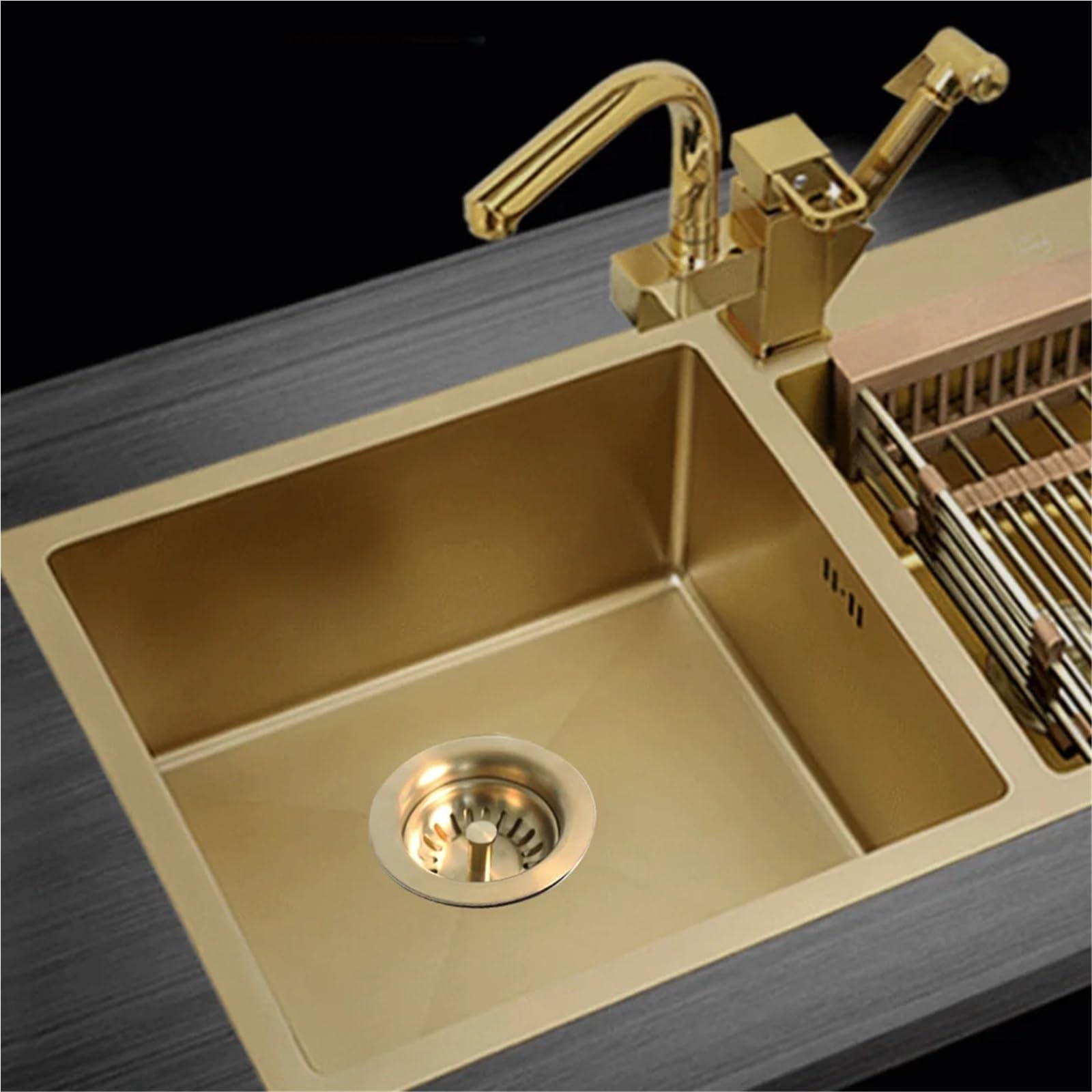 Bouchon Evier Crépine d'évier en Or brossé 114 mm, kit de vidange SUS304(Polished Gold)