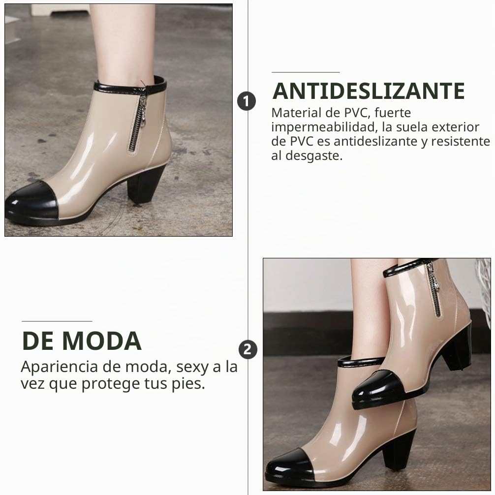 Holibanna 1 par de Botines de Agua para Mujer Botines de Invierno con Tacones Gruesos Botas Antideslizantes con Cremallera Bota Chelsea Botines Cortos de Lluvia Botines Impermeables