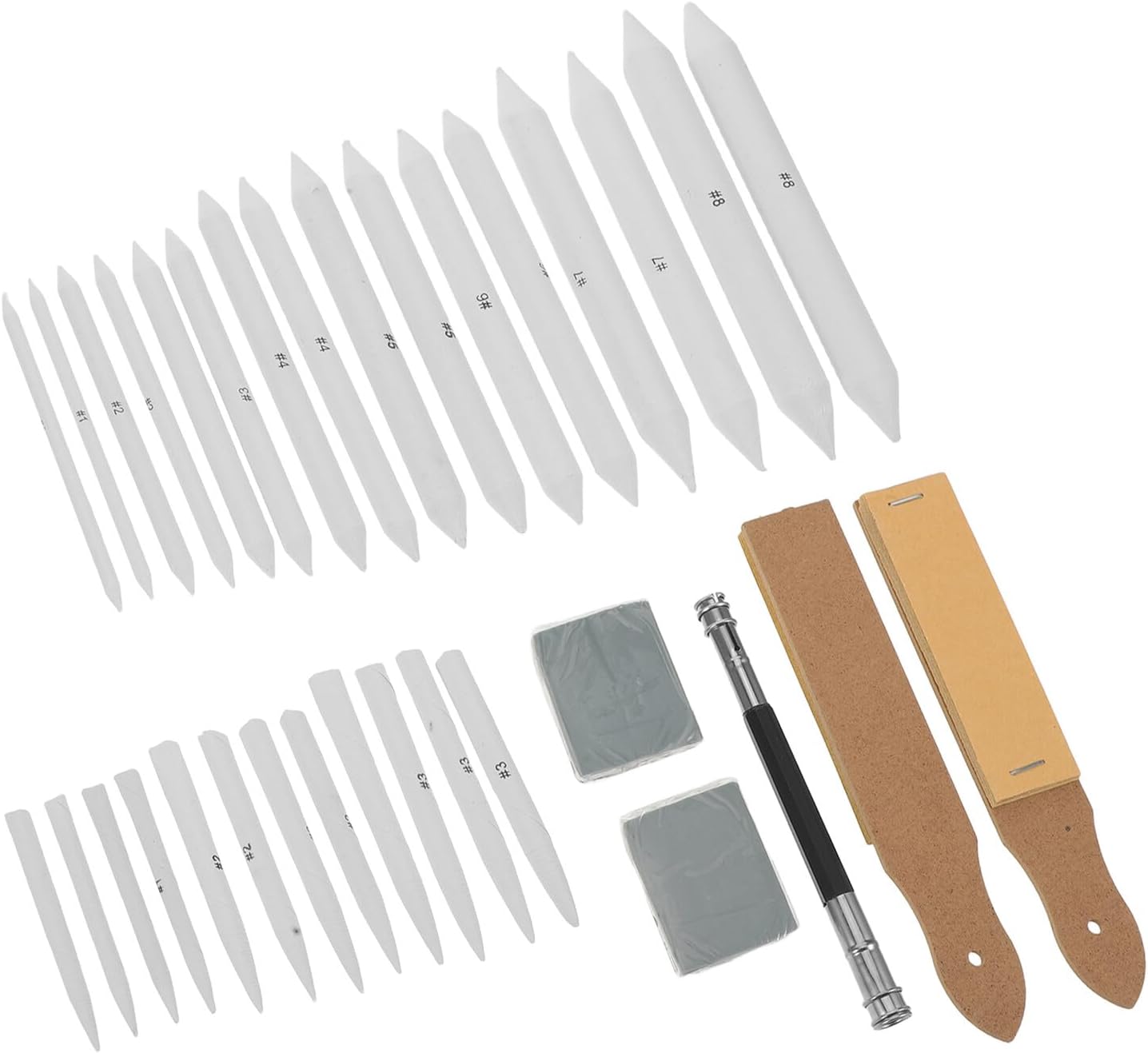 Healifty 33pcs Sketch Drawing Blending Stumps and Tortillions Set with Sandpaper Pencil Sharpener, Pencil Extension Tool, and Erasers for Student Charcoal and Graphite Art Supplies