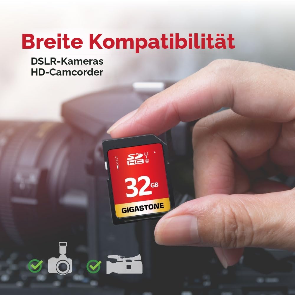GIGASTONE 32GB SDHC Speicherkarte 5er-Pack, UHS-I U1 Klasse 10, bis zu 80 MB/s für Digitalkameras Canon Sony Nikon Olympus PC