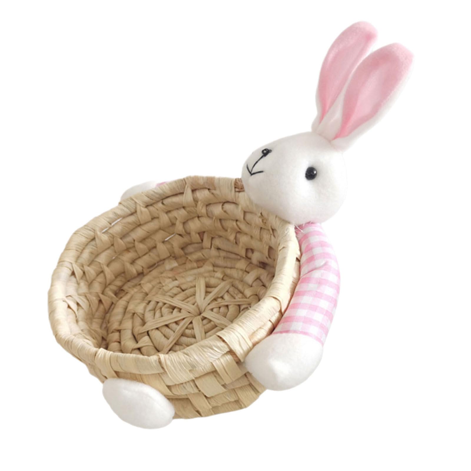 Mekalero Corn Husk Snacks Storage Container Decorative Woven Basket with Elegant Rabbits Hand Bedroom Toy Organiser Flower Basket