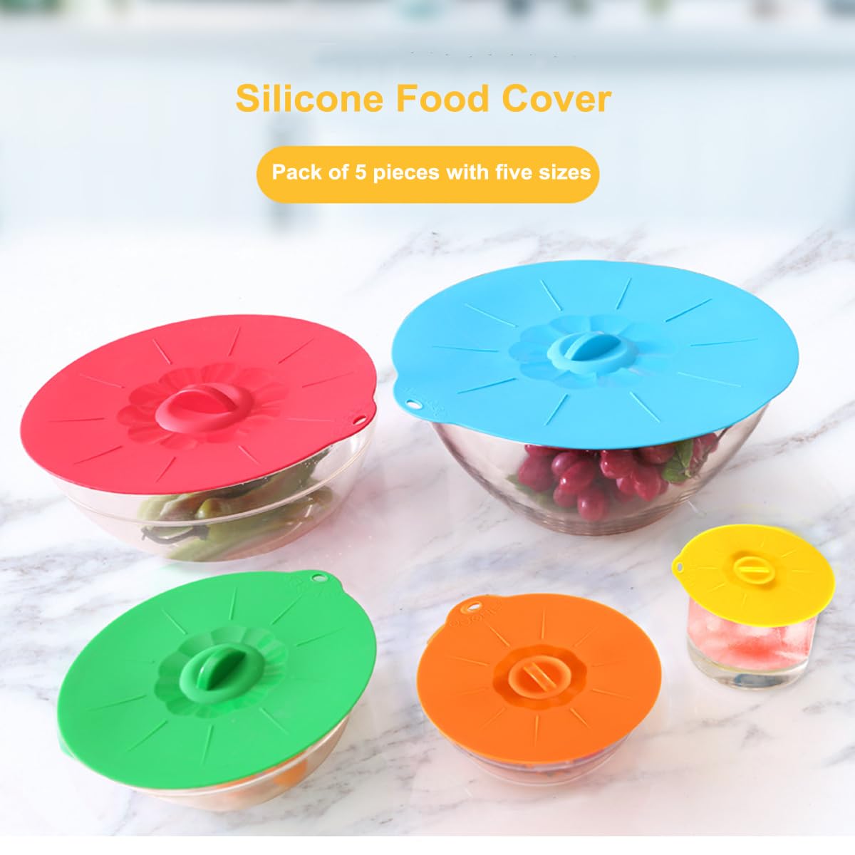 Coperchi elasticizzati in silicone, coperchi elastici durevoli ed ecologici, riutilizzabili, resistenti al calore, coperchi di diverse dimensioni per ciotole (blu - 6 confezioni
