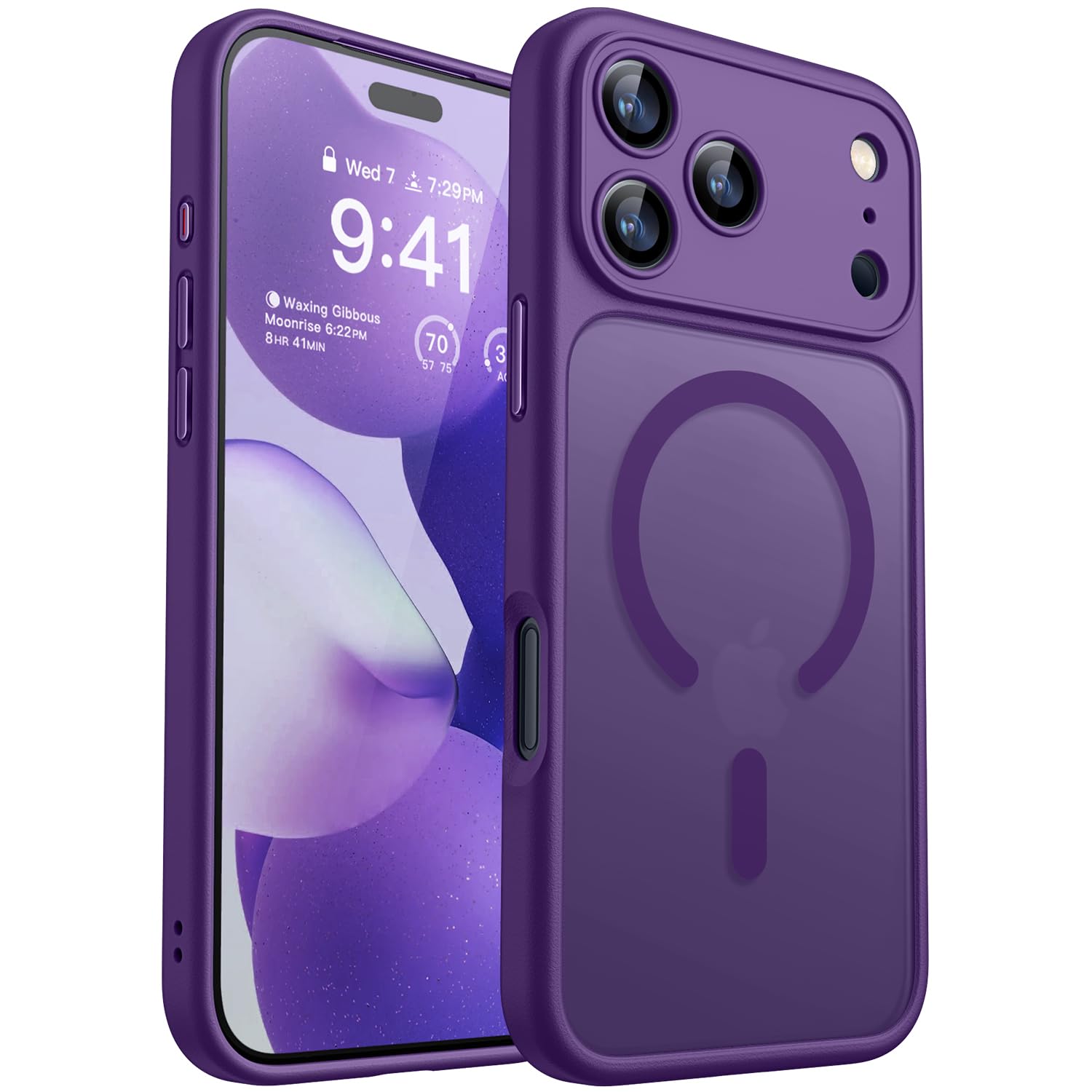 CANSHN Cover Magnetica per iPhone 17 Pro(6,3 Pollici), Compatibile con MagSafe, [Protezione Completa Della Fotocamera], Custodia Traslucida Opaca Protettiva Sottile Antiurto,Viola Profondo