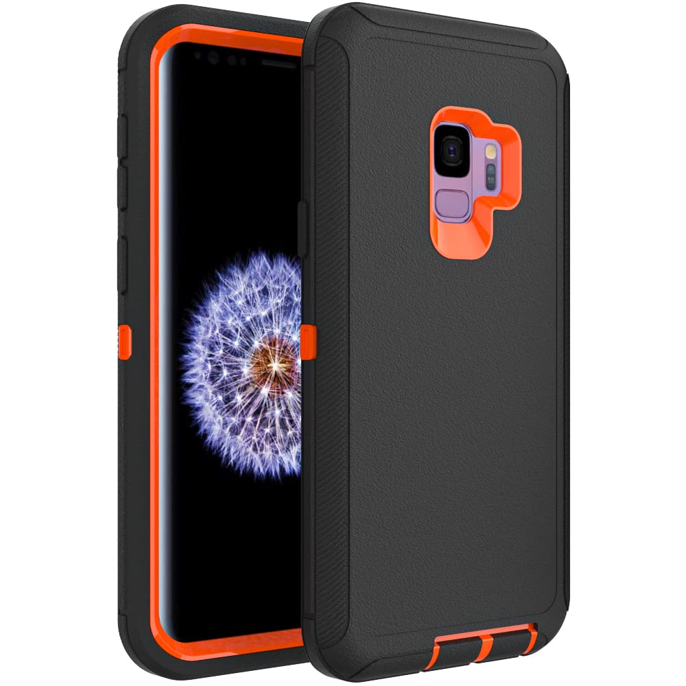 WOGROO Case for Galaxy S9, Heavy-Duty Tough Rugged Shockproof Drop Protective Cover Cases for Samsung Galaxy S9, Black+Orange