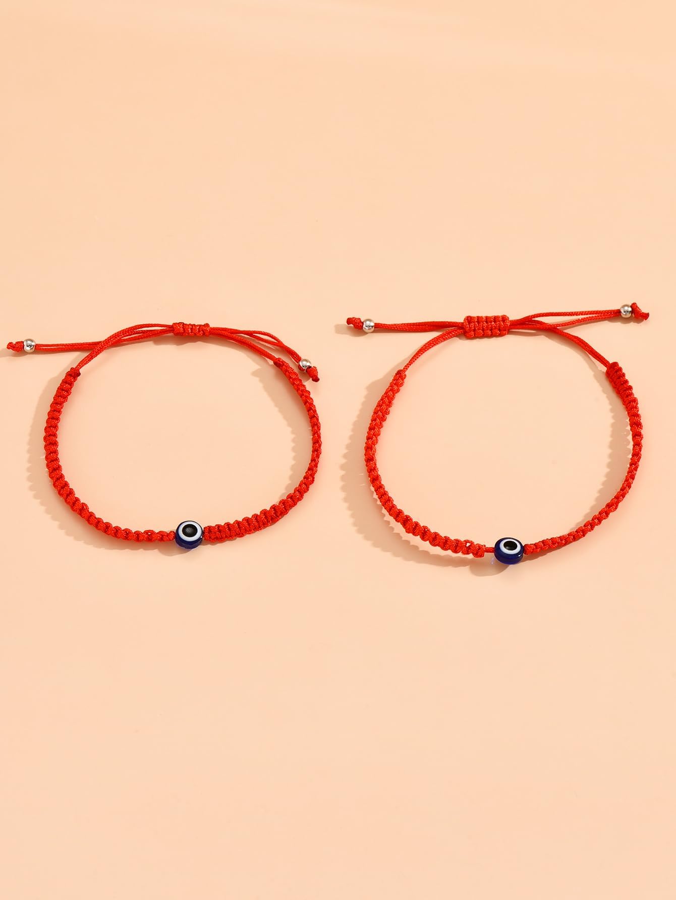 2PCS Red String Evil Eye Bracelets for Couples, Adjustable Handwoven Protection Bracelets, Lucky Rope Friendship Matching Jewelry for Men and Women