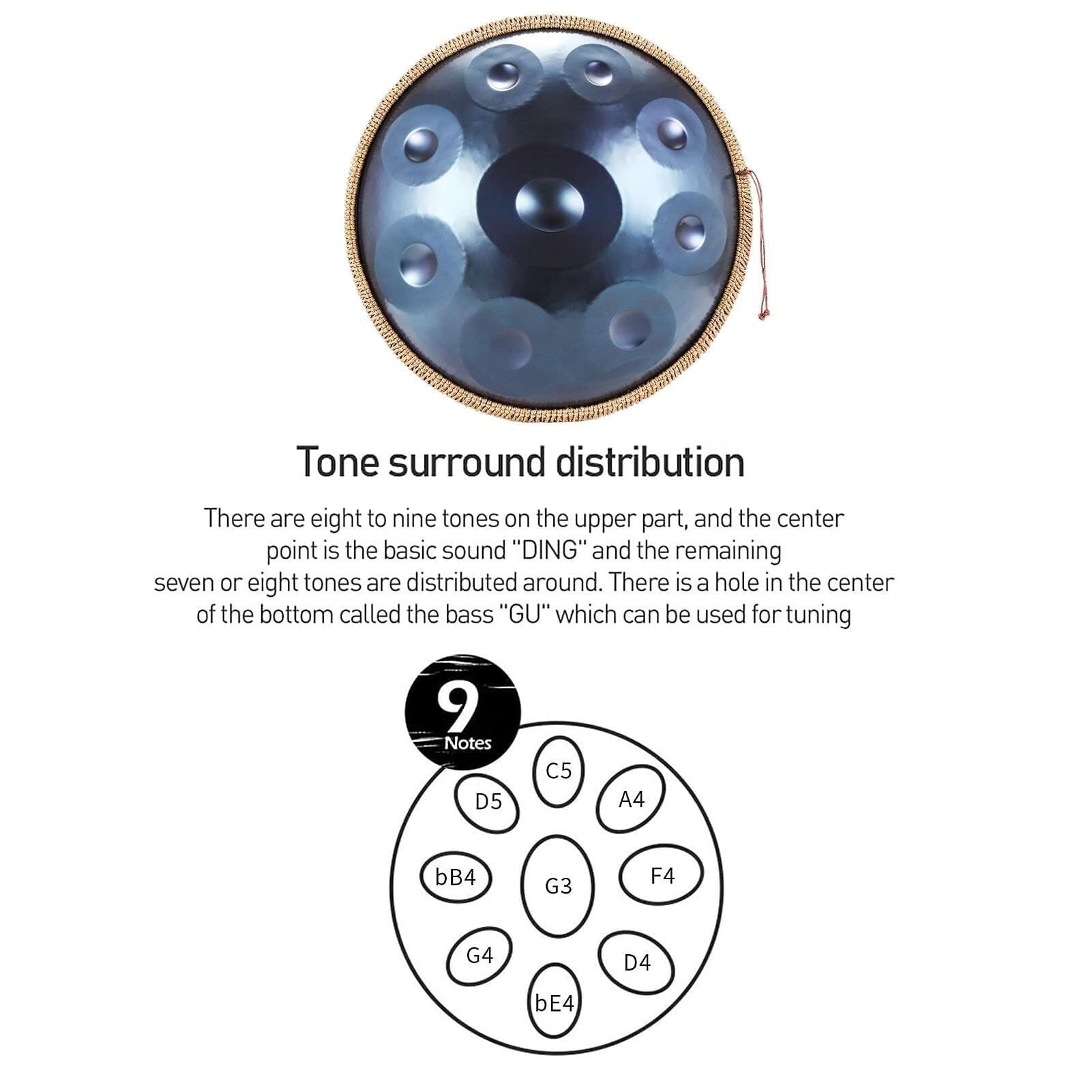 Amazon | ハンドパンドラム楽器、440Hz Dマイナー9音 22インチ