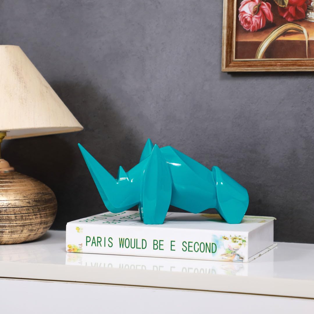 Artarium Resin Abstract Art Rhino Figurine Showpiece | Decorative Items - Home Decor |Showpiece for Tableware, Showpiece for Office and Gifting (1 Piece) (Teal Blue)