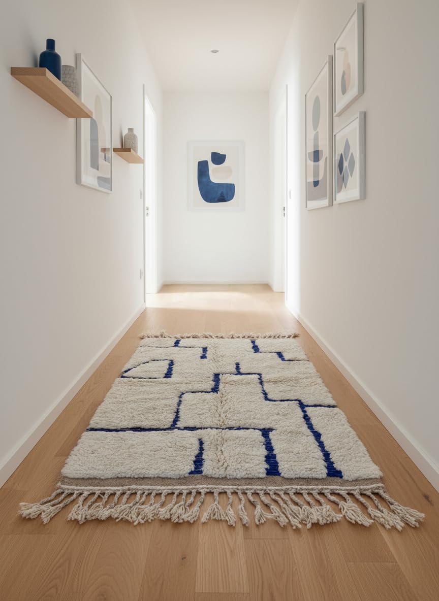 Tapis berbère Azilal marocain en Laine – 100x150 cm – Fait Main – Tapis de Salon, Chambre ou Bureau – Déco Ethnique Chic