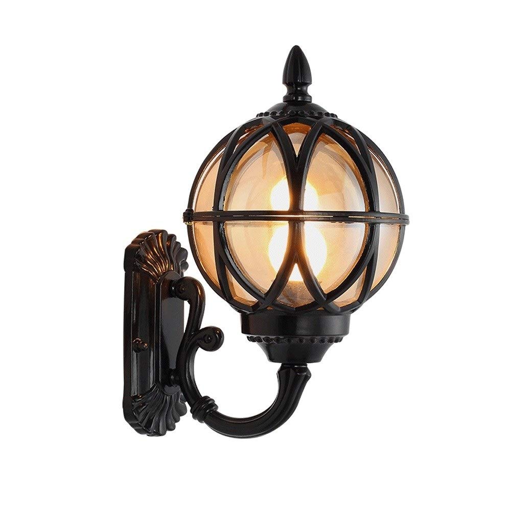 OZBMA Wall Mounted Light Aluminum Traditional Black Spherical Glass Lantern Sconce European Garden Globe Shade Lamp Patio Lighting Fixture Courtyard Park Spotlights Reading (size_name Height: 31cm)