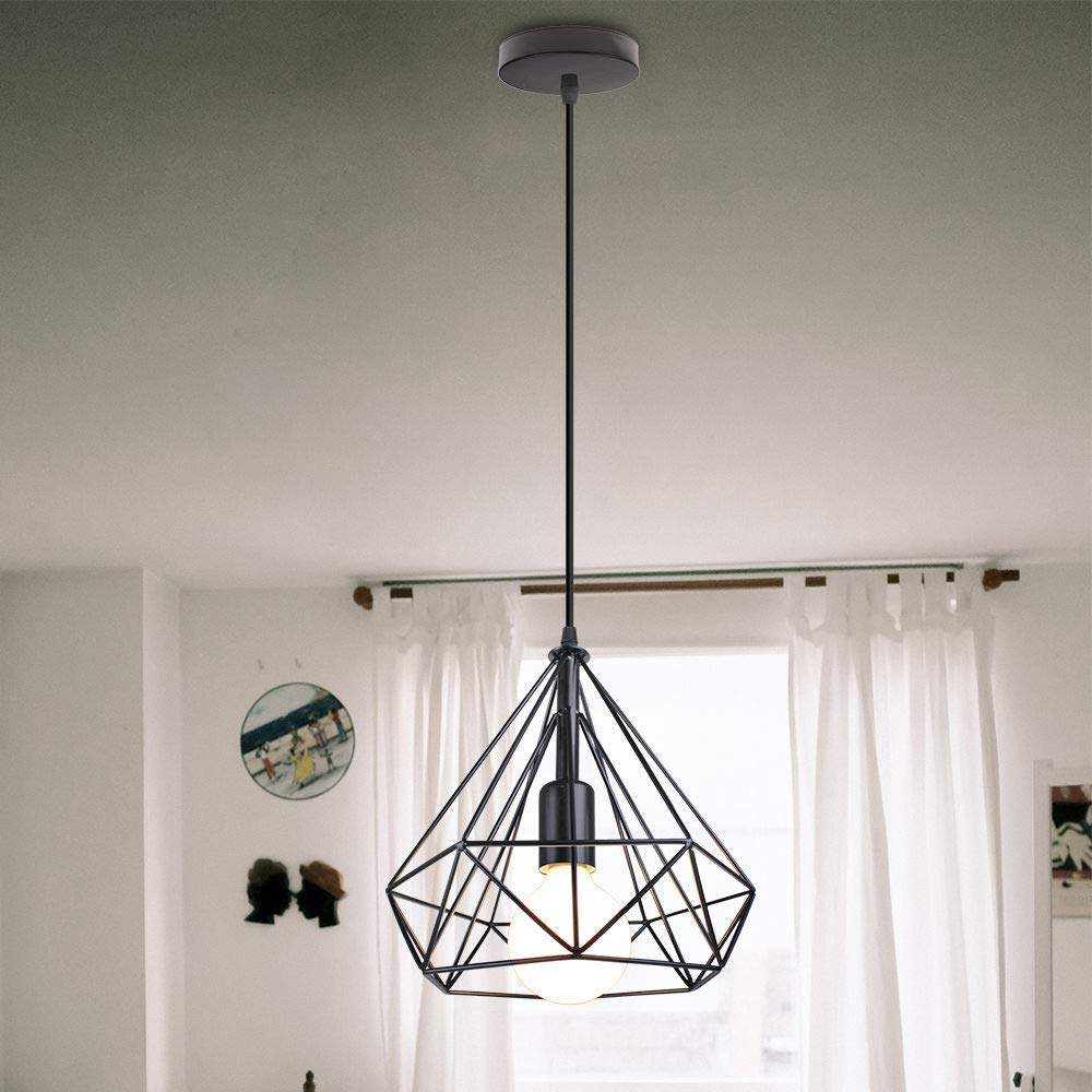 Lot 3 Suspensions Luminaire Rétro IDEGU Cage Diamant Doré 25cm - Style Industriel Vintage