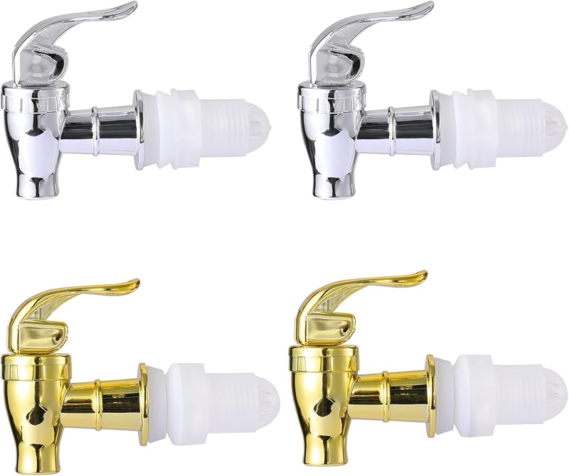 OHOH Paquete de 4 espigas para dispensador de bebidas, dispensador de agua de plástico | Boquilla para jarra de agua sin BPA, boquilla reutilizable, palanca para bebidas y agua, válvula dispensadora, grifo de vasija (2 plateados + 2 dorados)
