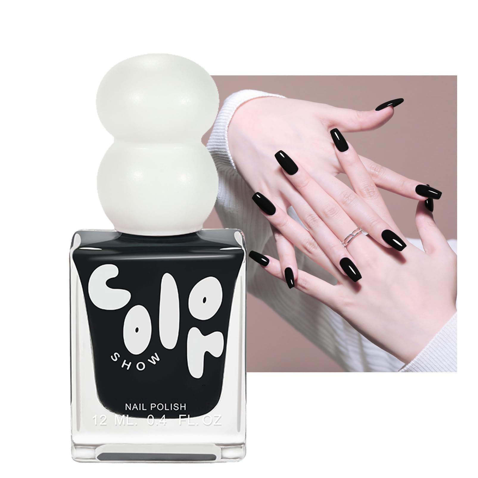 Black Nail Polish, 12ml Quick Dry Black Nail Varnish, Water Based Formula 7 Days Long Lasting Nail Lacquer, Non Toxic Gel Nail Polish for Women DIY Home Manicure Nail Art