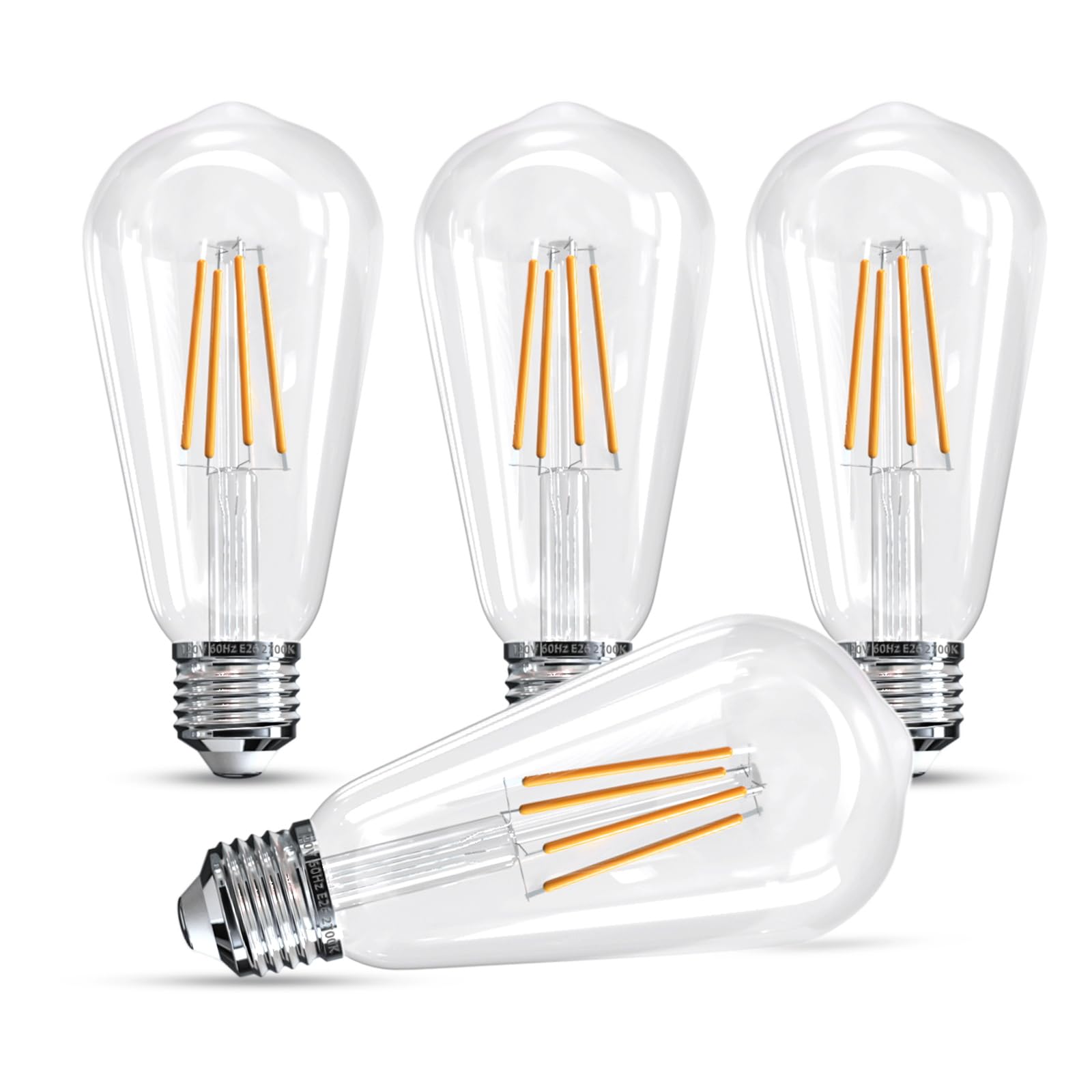 Jensense Edison Bulbs E26 LED Bulb 60 Watt Equivalent, Vintage LED Light Bulbs CRI90+ ST19, Dimmable Clear Light Bulbs (2700k Warm White, 7watt-4 Pack)