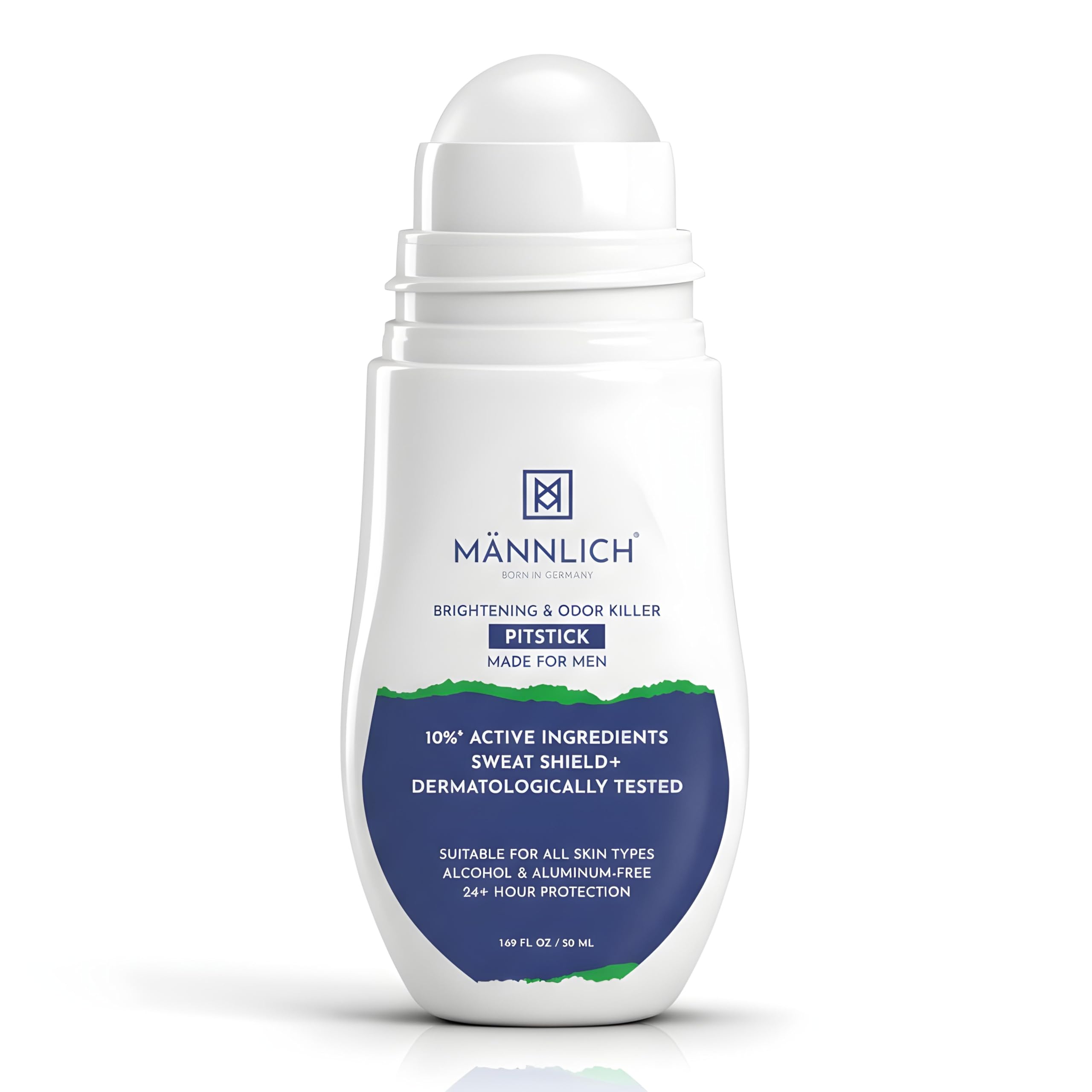 Mannlich Underarm Roll-On for Men, 2% Kojic & Salicylic Acid, Lactic Acid, Alpha Arbutin, 4% AHA & BHA | Brightens Skin, Reduces Pigmentation, Exfoliates & Prevents Body Odor | Alcohol & Aluminum Free, Dermatologically Tested- 50ml