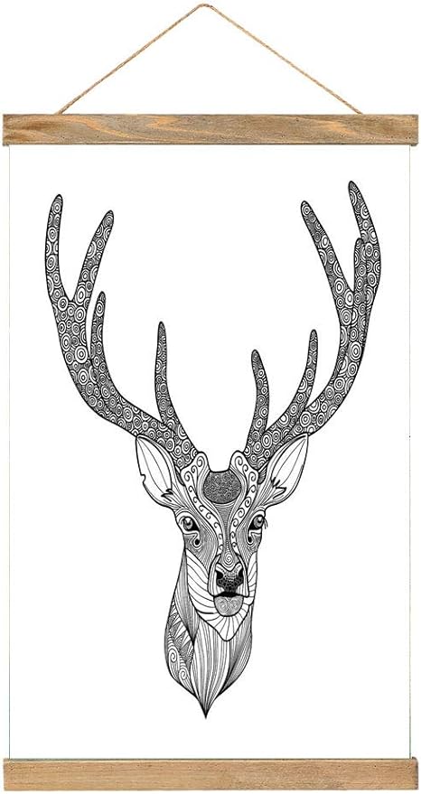Amazon ライトウッド ポスターハンガー 枝角の装飾 大きな枝角の装飾的な単色のイラストと模様の鹿の頭 素朴な壁アート 写真 印刷 キャンバス ポスターハンガーフレームキット アートワーク ポスター オンライン通販