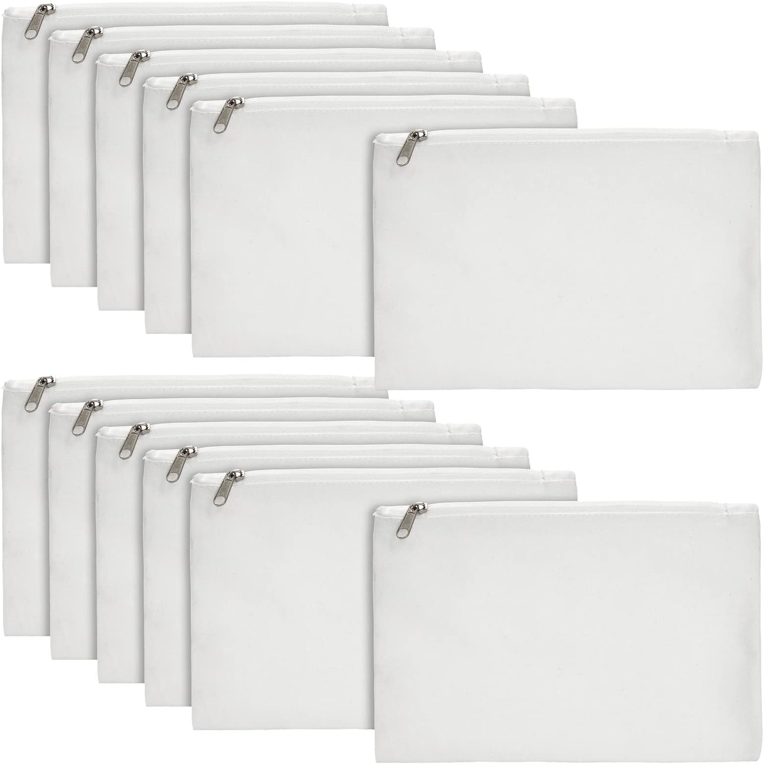 Blank Canvas Zipper Pouch, DIY Craft Bag for Cosmetics, Coins, Miniature Toiletries 12 Pack, 15 x 20 cm Off-White