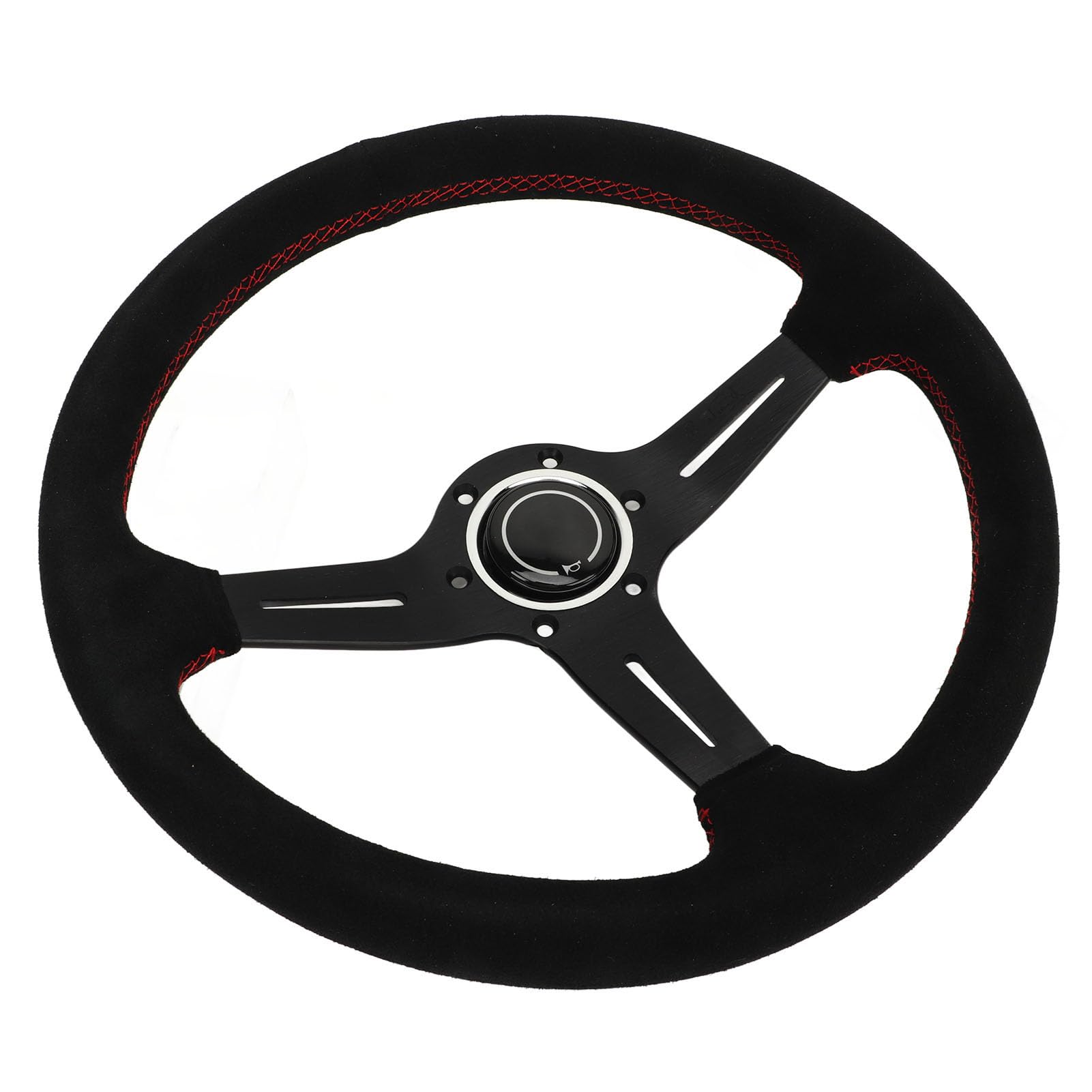 Volante da 14 Pollici Volante da in Pelle Scamosciata Lega di Alluminio Nera Cuciture Rosse Sostituzione Universale da 350 Mm per Uso su Pista Stradale