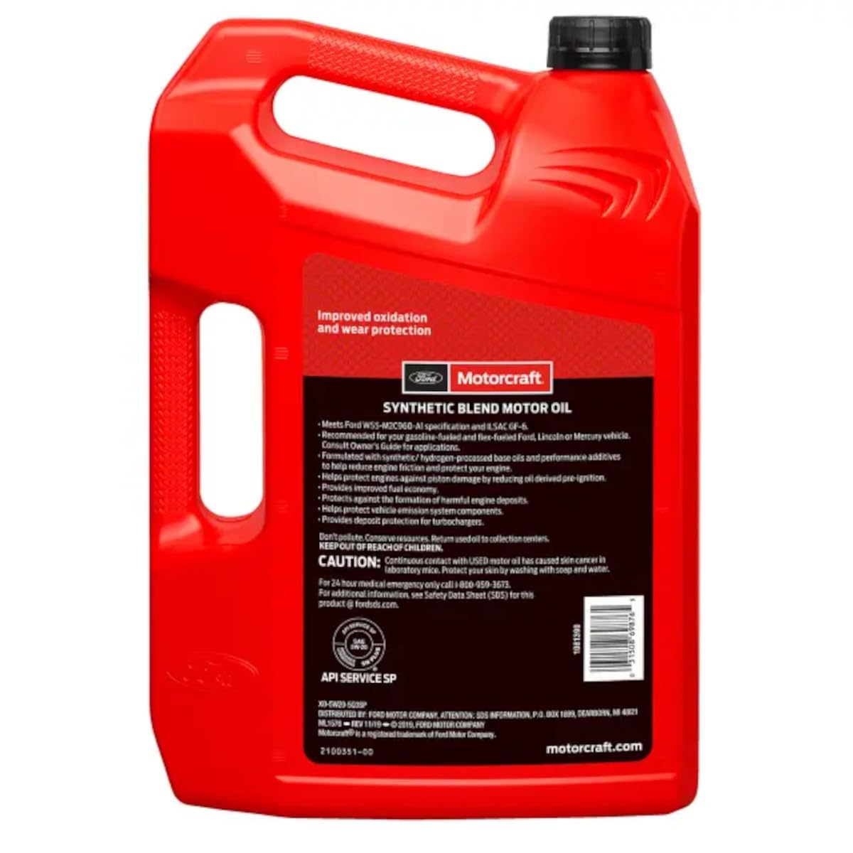 Motorcraft SAE 5W-20 Synthetic Blend Motor Oil - XO-5W20-5Q3SP - 5 Quart Jug (For Select Models and Years of Ford, Lincoln, and Mercury Vehicles)