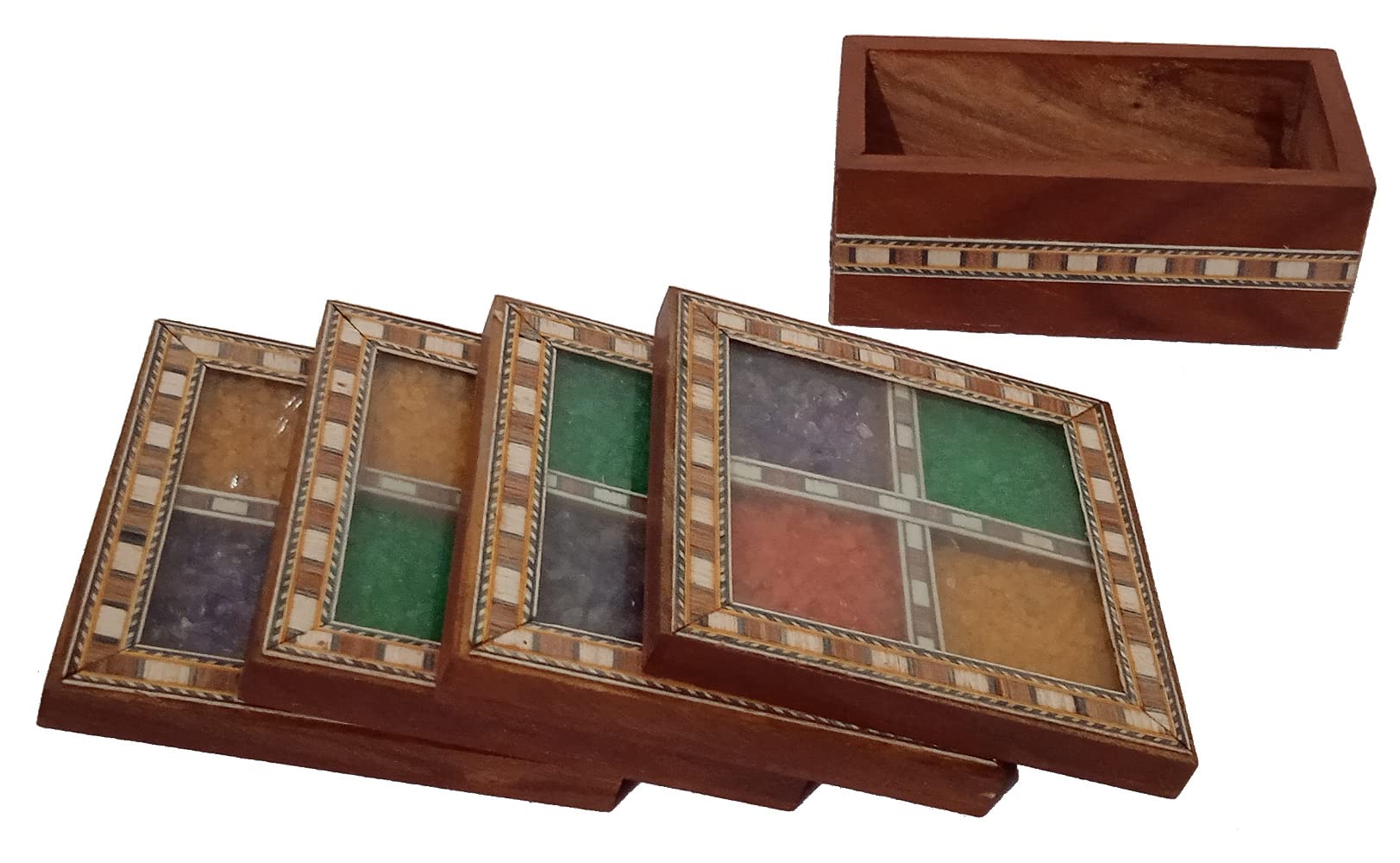 Purpledip Wooden Coasters Set Of 4: Colorful Gemstones Filled Gift Souvenir (12523), Multicolor - Image 4