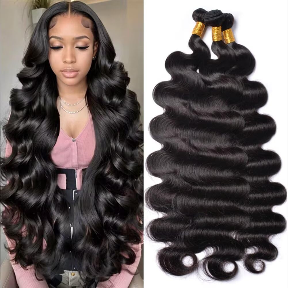 MSGEM Body Wave Bundles Human Hair 3 Bundles 22 22 22 inch 12A Brazilian Body Wave Weave 100% Unprocessed Virgin Human Hair Extensions for Black Women Natural Color