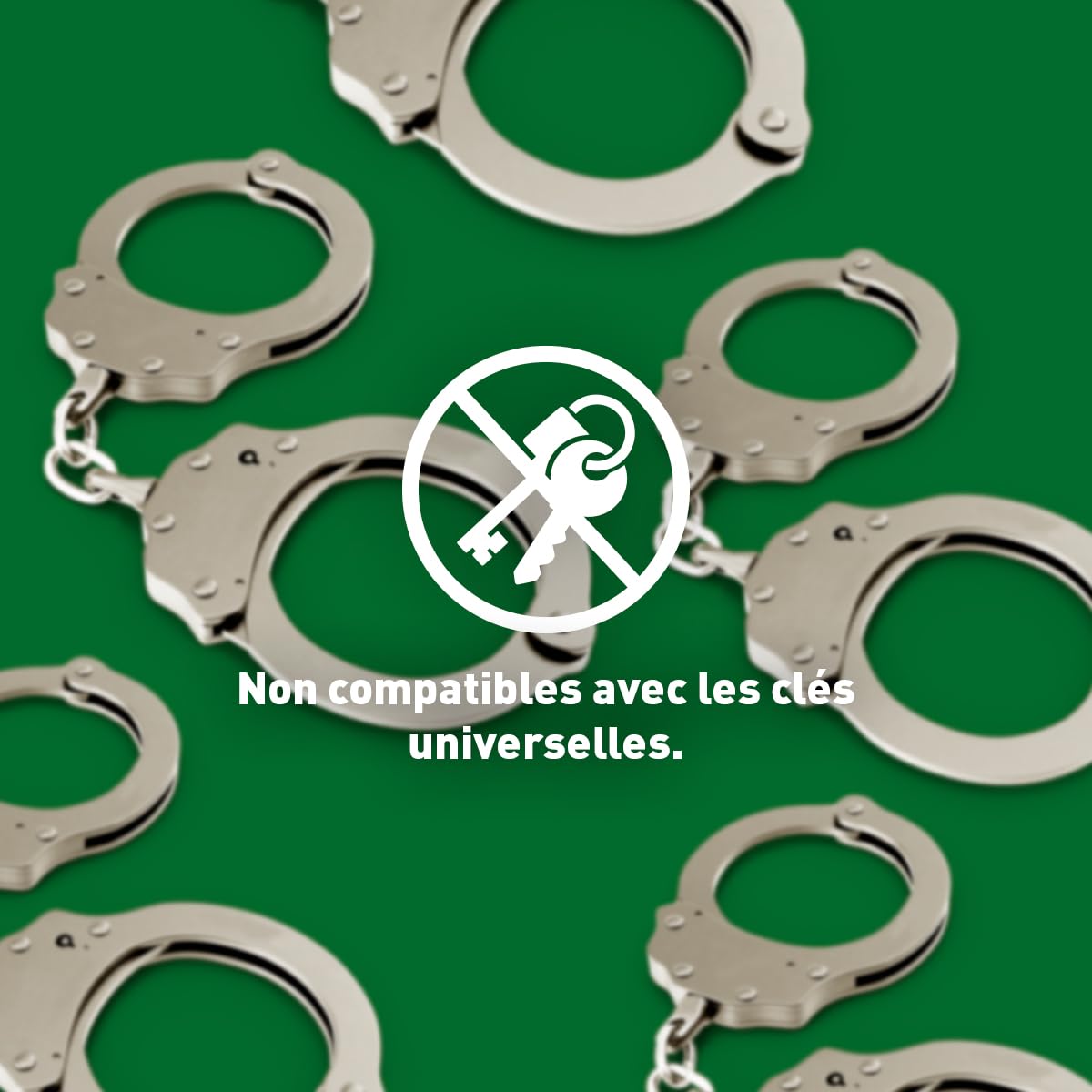 SHOKE Véritables menottes de police - chaînes de sécurité avec serrure - déverrouillage par clé - en acier inoxydable - 2 clés incluses - Couleur : Gris