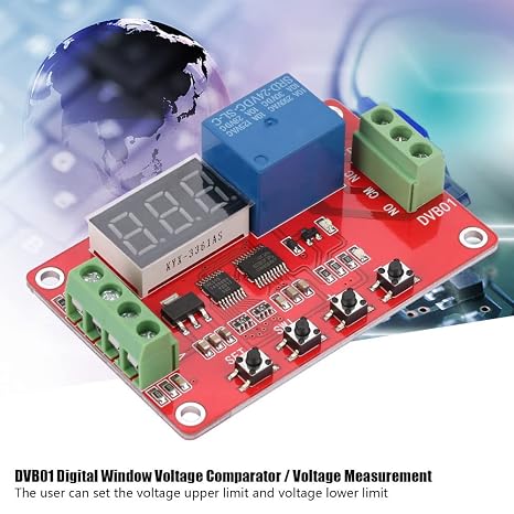 Digital Voltage Comparator, 0.1V Adjustable Window Voltage Monitor with Relay Output for Battery Monitoring and Power Systems Red Plastic