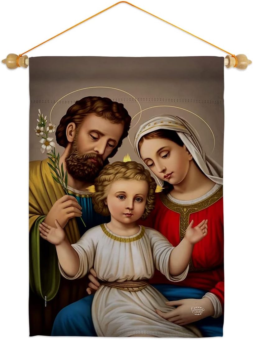 Holy Family Garden Flag Set Wood Dowel Religious Faith Hope Grace Peace Dove Christian Religion Easter Small Decorative Gift Yard House Banner Made In USA 13 X 18.5