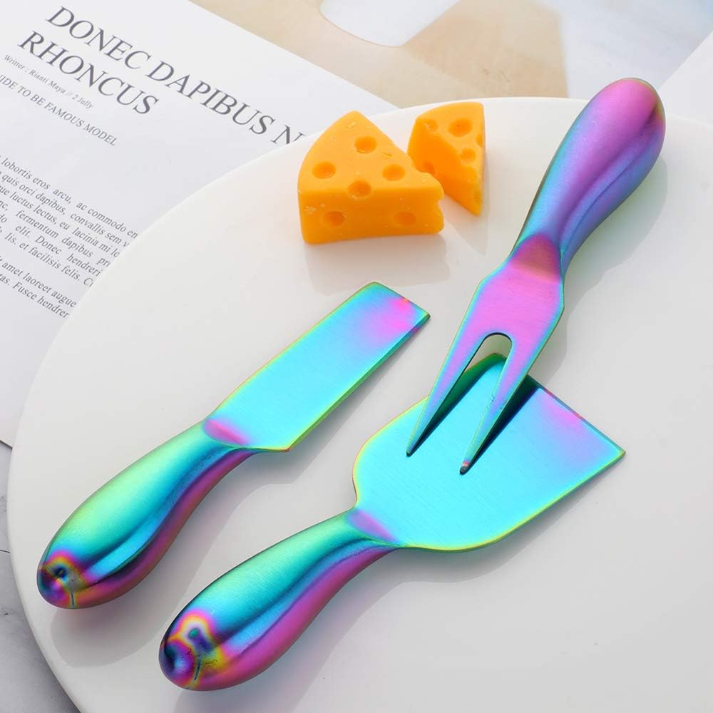 BuyGo Stainless Steel 6 Pieces Rainbow Cheese Knives, 5.3 Inch Rectangular Cheese Cutter, Gift for Birthaday, Wedding, Housewarming, Dishwasher Safe