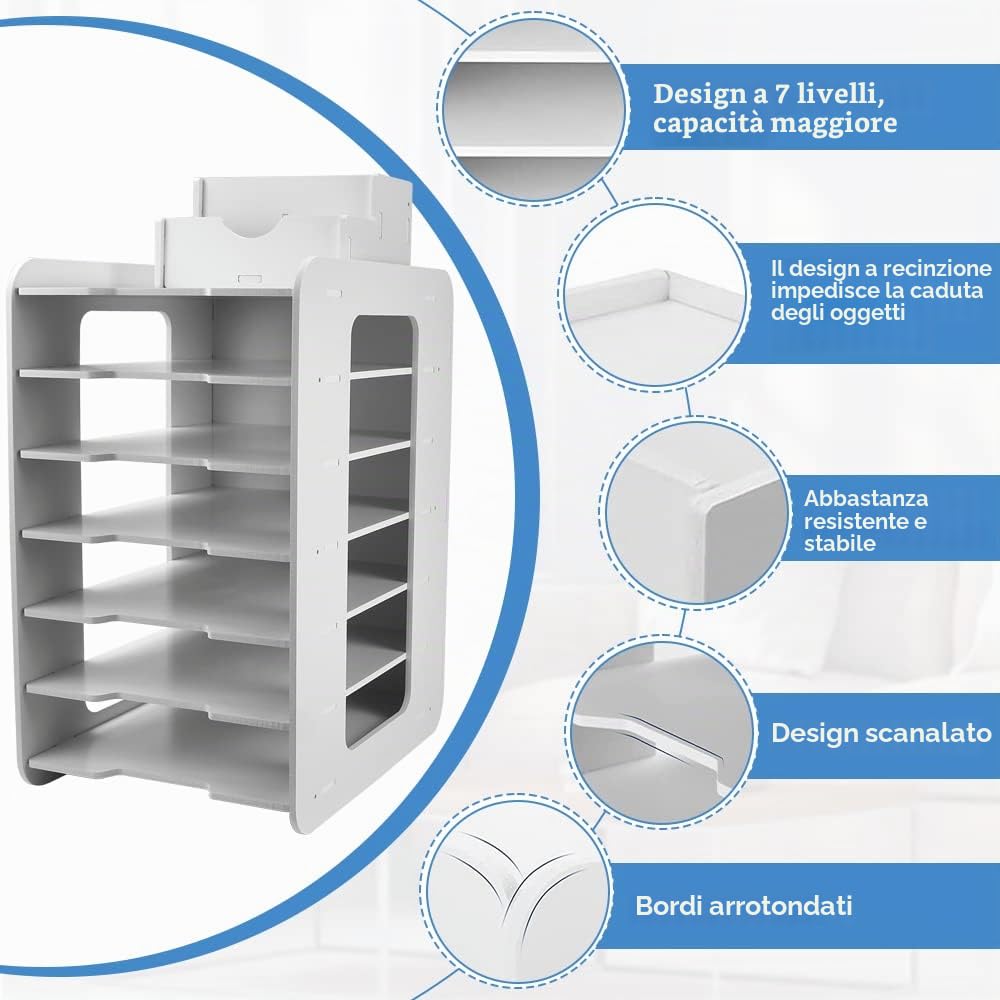 THATSRAD Organizzatore da Scrivania a 7 Livelli con Portapenne Porta Documenti da Scrivania A4 Vassoio Portadocumenti per Ufficio Scaffale per la Conservazione dei Documenti per Ufficio Scuola Casa