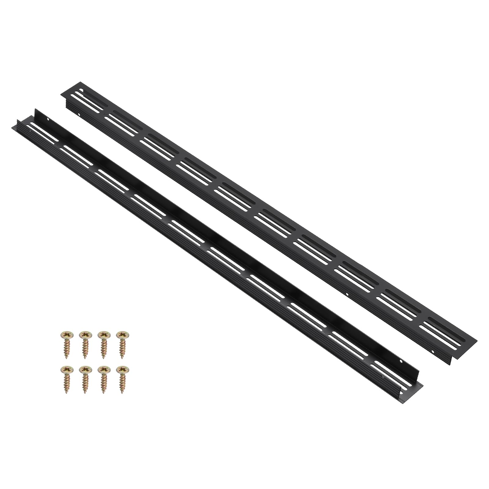 PATIKIL 2 Pcs Door Air Vent Cover, 500mm x 30mm (Outer Dimensions) Aluminum Louvered Ventilation Grille Rectangle Toe Kick Vent with Mounting Screws for Shoe Cabinet Wardrobe, Black