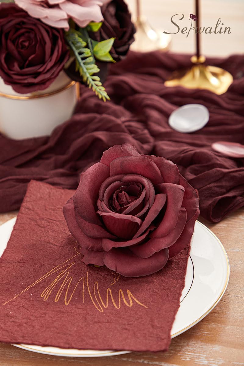 Serwalin Artificial Flowers Wedding Flowers, Fake Burgundy Flowers Pink Bridal Shower Centerpieces Silk Flower, Home Decor DIY