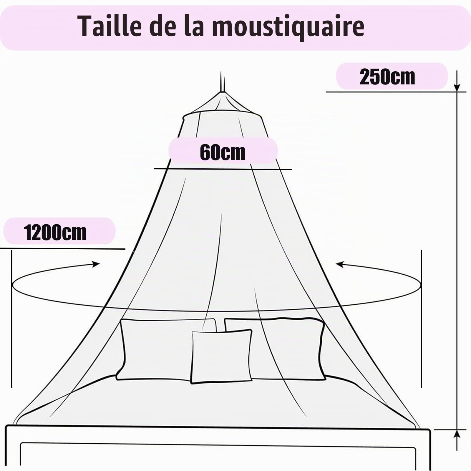 moustiquaire de lit，moustiquaire Ciel de lit, Ciel de lit Bebe, Facile à Installer, Adapté pour Lit Bébé, Lit Simple, Lit Double, Blanc