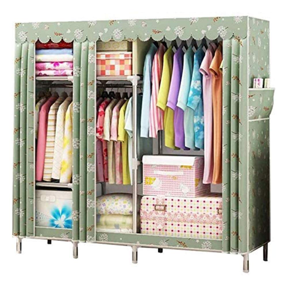 Armoire en tissu portable avec tube acier 25mm penderie verte pour vêtements et chaussures