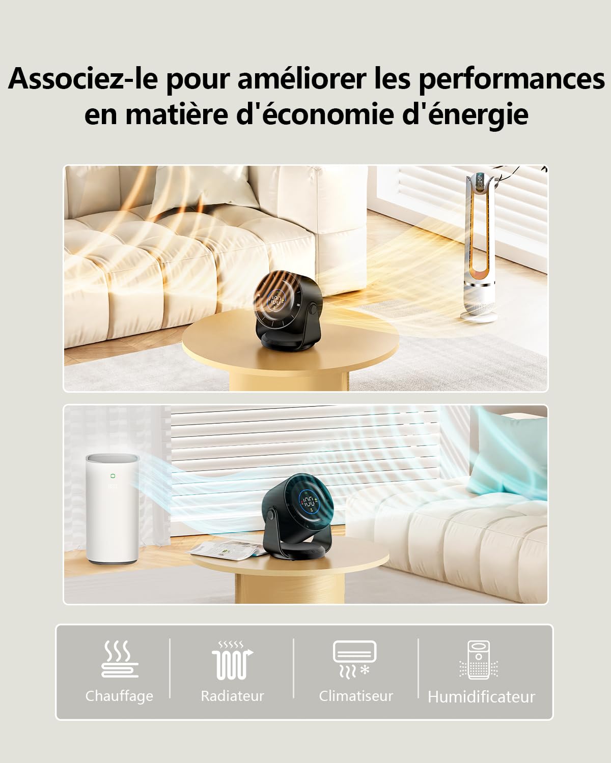 Ventilateur Silencieux Ultra Puissant, Ventilateur de Bureau à 100 Vitesses et tête rotative à 105° Rechargeable USB, Portable pour Bureau, Maison, Chambre, Voiture