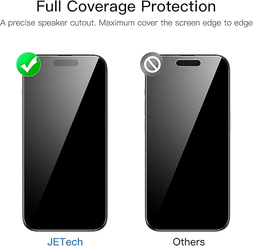 Miniatura 2 de JETech Protector de pantalla de cobertura completa para iPhone 14 Pro de 6.1 pulgadas, película de vidrio templado 9H, compatible con fundas,