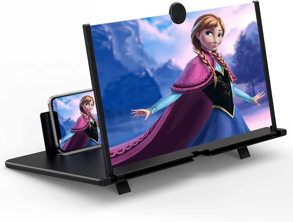 Projetor ampliador de tela HD 3D para filmes, vídeos e jogos – Suporte de telefone dobrável com amplificador de tela – Suporta todos os smartphones (Preto-12 polegadas)