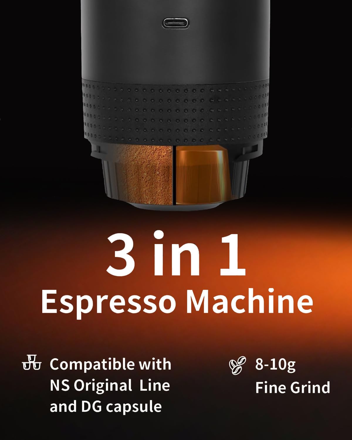 Cafetera eléctrica portátil, cafetera de coche para viajes y campamento, cafetera a batería compatible con café molido y cápsulas NS, color negro 2