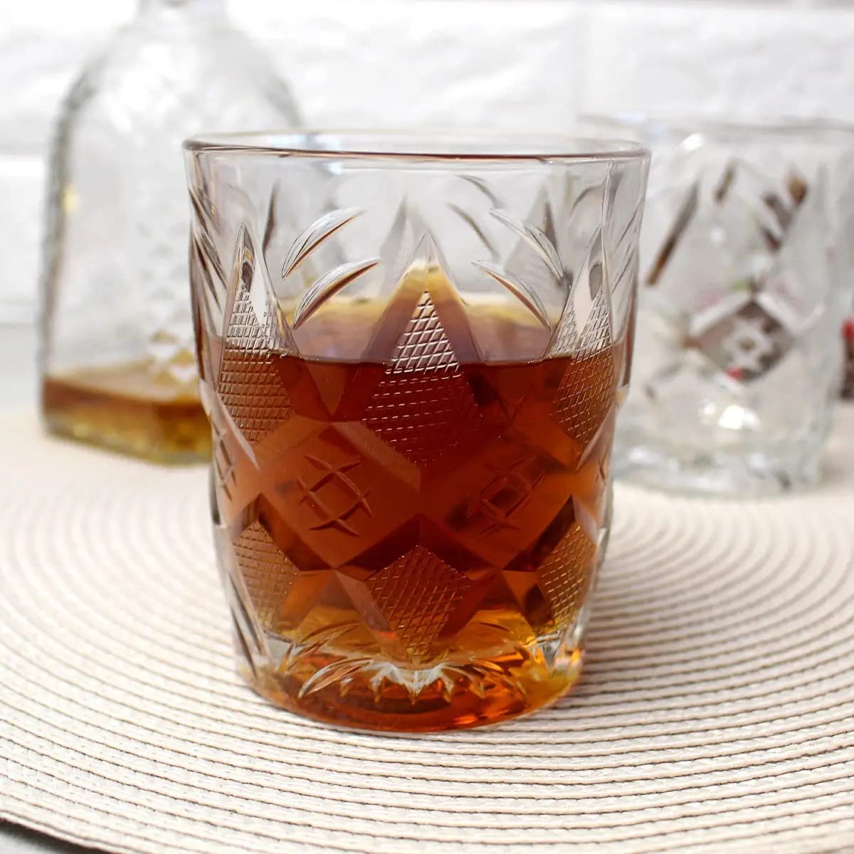 Smartserve Crystal Whiskey Glass Set – 385ml Each, Set of 2 | Bulgarian Imported, Heavy & Strong Rocks Tumbler for Scotch, Cocktails, Liquor | Royal Style Engraved Pattern, Dishwasher Safe