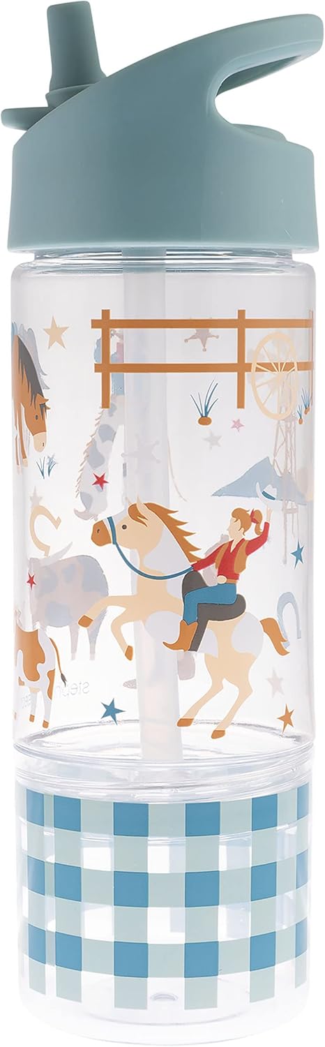 Stephen Joseph, Kids Sip and Snack Water Bottle, 12 oz Tritan BPA Free, Drink and Snack Water Bottle for Girls & Boys, Back to School Water Bottle, Western