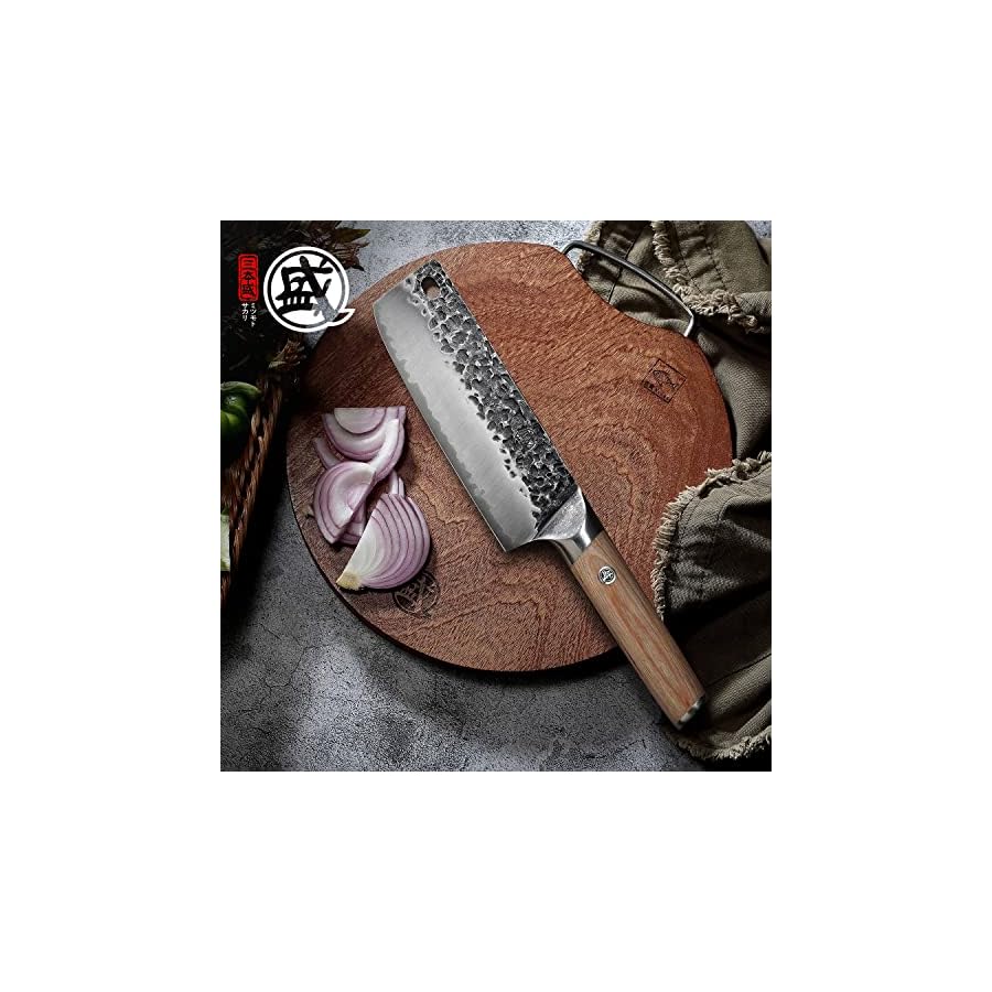 MITSUMOTO-SAKARI-7-inch-Japanese-Nakiri-Chef-Knife-Professional-Hand-Forged-Vegetable-Kitchen-Knife-Super-Sharp-High-Carbon-Stainless-Steel-Asian-Chefs-Knives-Pakkawood-Handle MITSUMOTO SAKARI 7 inch Japanese Nakiri Chef Knife, Professional Hand Forged Vegetable Kitchen Knife, Super Sharp High Carbon Steel Asian Chef's Knives (Pakkawood Handle)