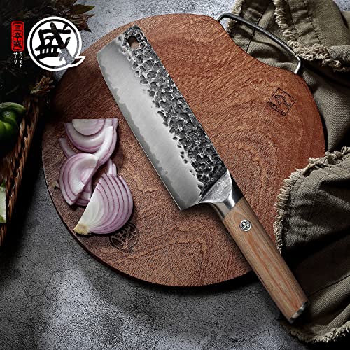 MITSUMOTO SAKARI Japanese Chef's Knives, 7 inch Professional Hand Forged Kitchen Knife, High Carbon Stainless Steel Asian Vegetable Knife (Pakkawood Handle) - Image 3