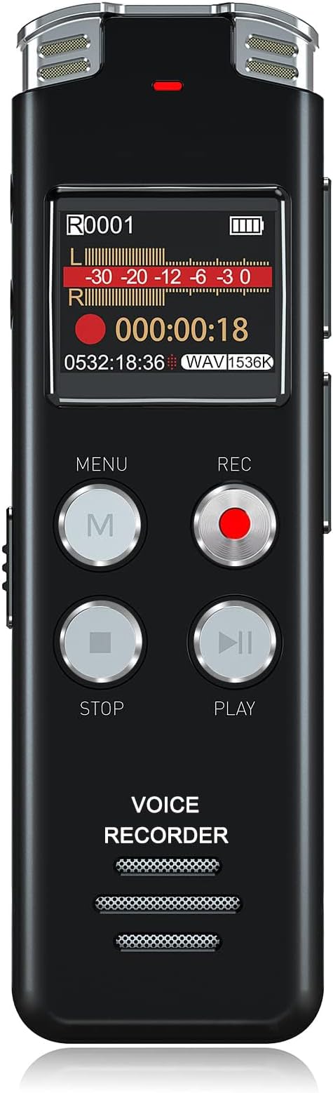 64GB Digital Voice Recorder with Voice Activated Recording and Playback - EVISTR L357 USB Rechargeable Dictaphone | Dictation Machine with MP3 Player