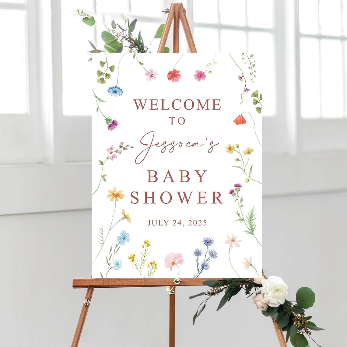 Personalized Rose Gold Baby in Bloom Welcome Sign, Blush Pink Spring Floral Baby Shower Welcome Sign, Baby in Bloom Baby Shower Welcome Sign, Wildflower Baby Shower Sign #4
