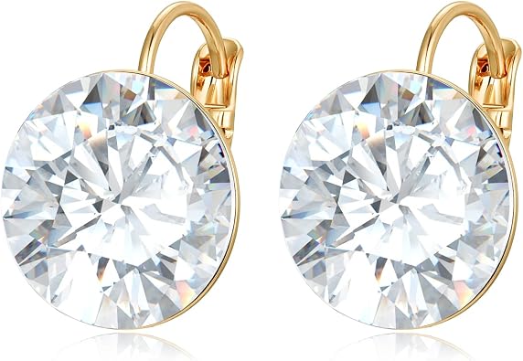 Crystals Bella Drop Earrings 18K White Gold/Yellow Gold Plated Round Crystals Dangle Leverback Earrings for Women 14mm